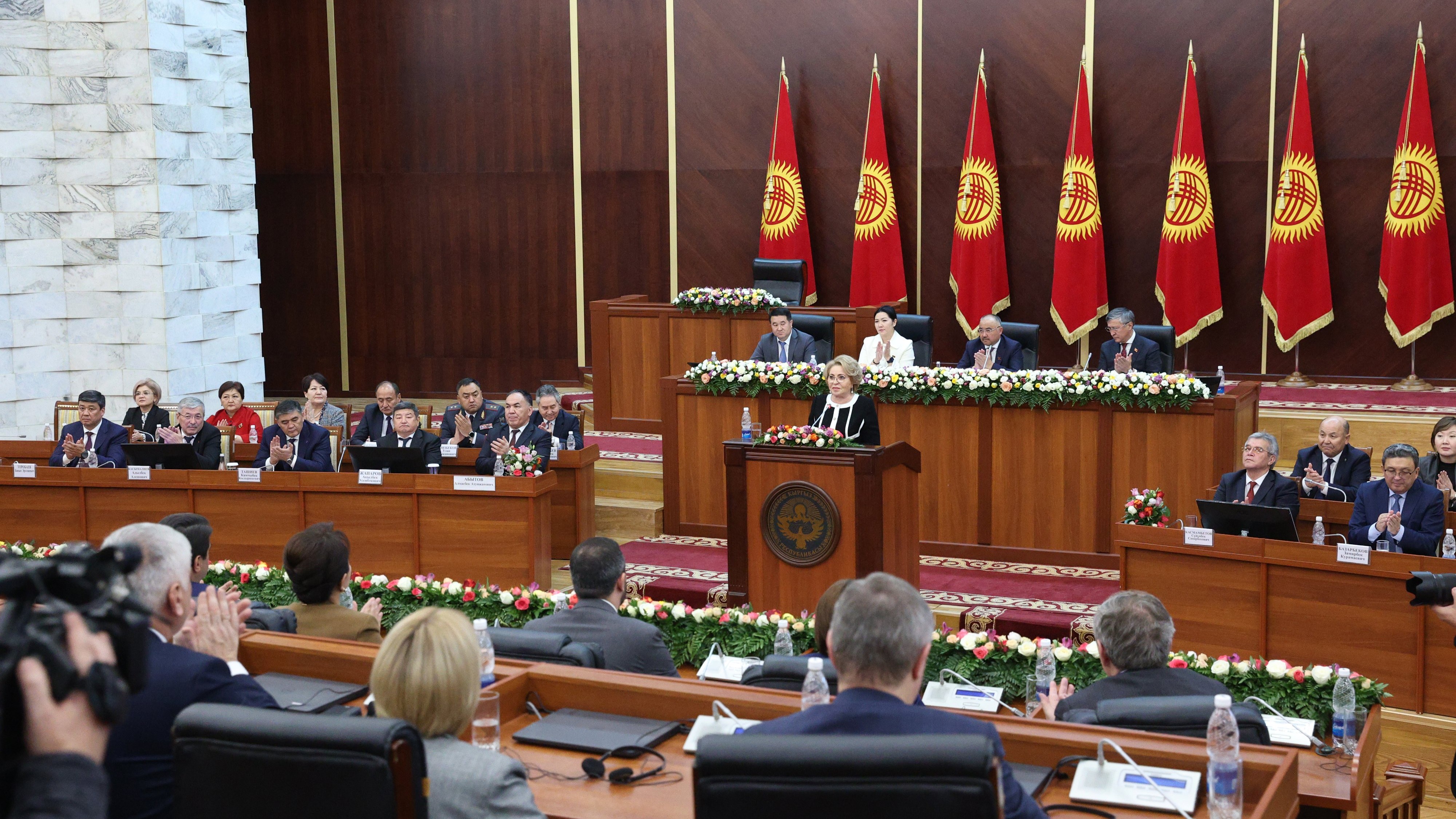 Members of Kyrgyzstan's parliament, the Jogorku Kenesh, in the plenary chamber in Bishkek